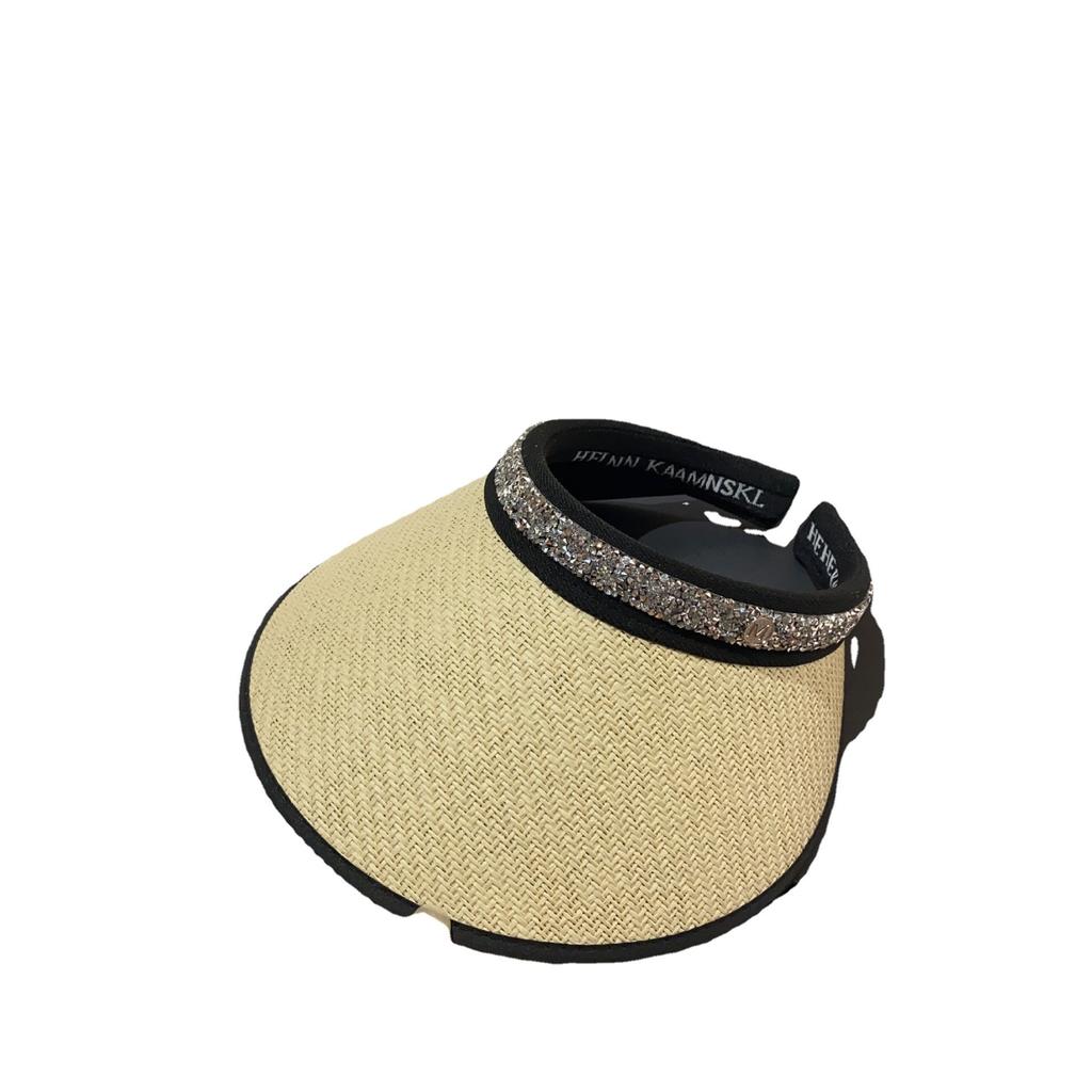 Summer Vinyl Straw Double-layer Sunscreen Empty Top Hat Fashionable and Simple Rhinestone Fine Flash Trendy Sunshade Topless Cap