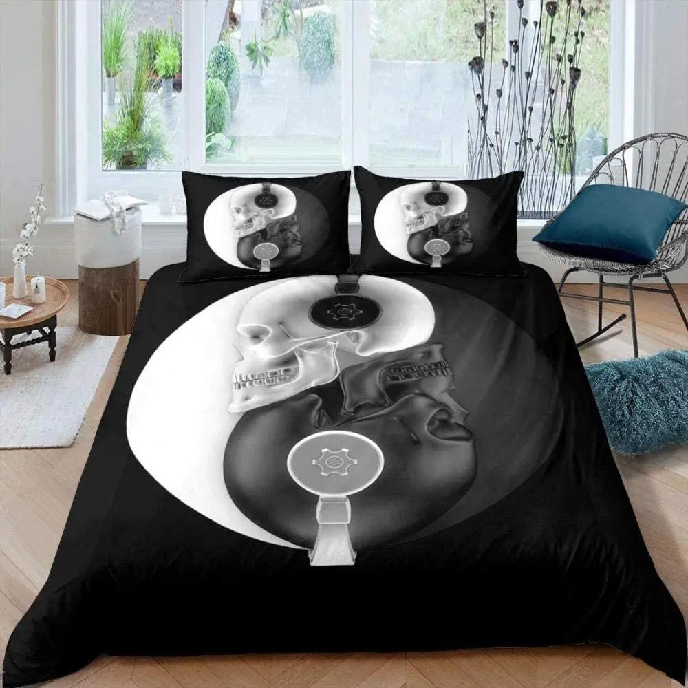 Black And White Duvet Cover Set Bohemian Mandala Bedding Set For Boys Yin And Yang Polyester Comforter Cover King Size