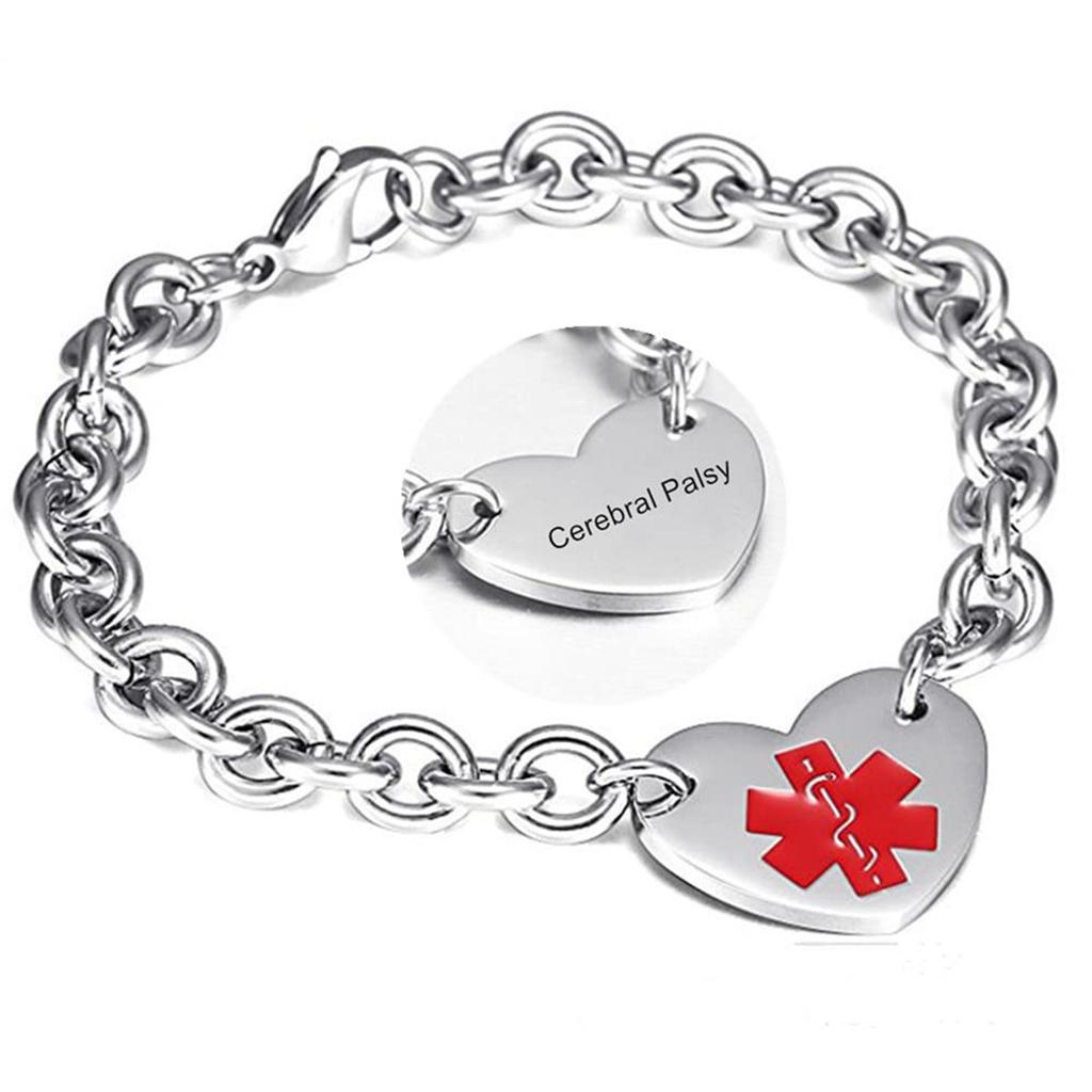 Stainless Steel Medical Logo Bracelet Women'S Titanium Heart Curb Chain O-Line Bracelet