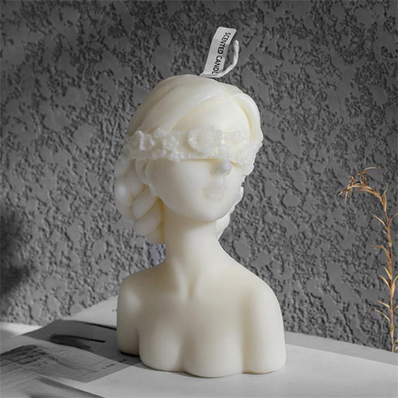 3D Candle Closed Eye Girl Cover Eyes Girl Statue Candle Ornaments Plaster Statue Aromatherapy Candle For Handmade Home Decoratio