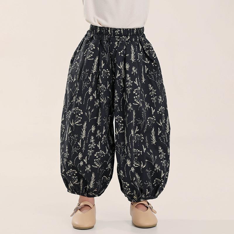 Toddler Kids Girls Retro Floral Print Summer Thin Cropped Lantern Pants 90cm