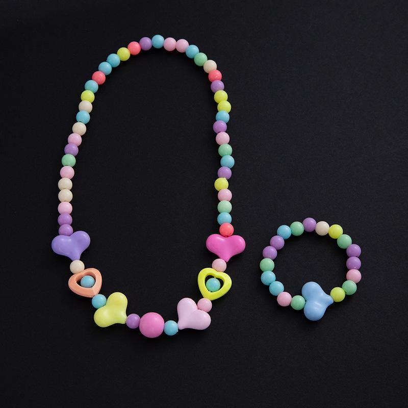 Kids Candy Color Necklace Bracelet Set, Cute Flower Heart Star Bow Jewelry for Girls, Colorful Charm Accessories, Trendy Party Gift