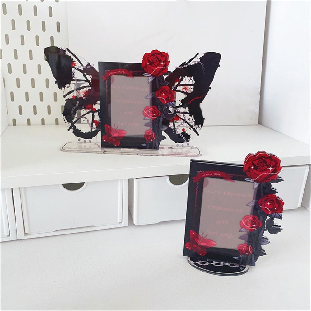 Card Display Stand Photo Holder Dark Rose Card Sleeve Butterfly Wings Photo Protection Acrylic Beauty Photo Card Frame