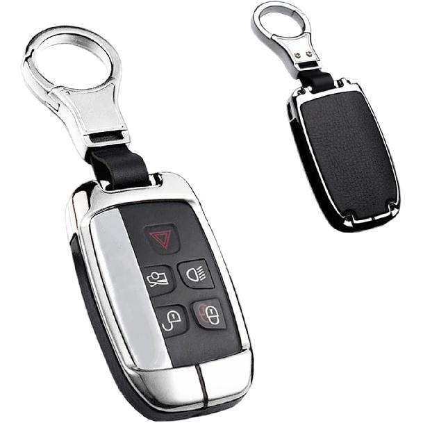 SANRILY 1 Stück schlüssellose Schlüsselabdeckung passend für Land Rover LR4 passend für Jaguar XF Metall Leder Schlüsselschutzgehäuse Schale passend für Range Rover Discovery Sport