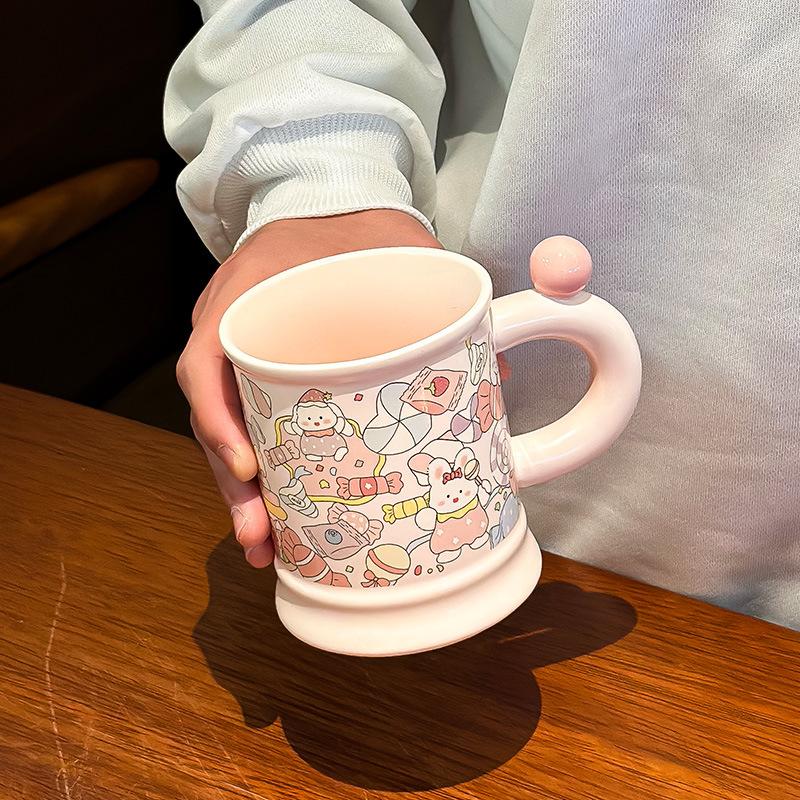 Romantic Pink Ceramic Mug Cute Little Rabbit Birthday Gift Cup Household Coffee Cup Water Cup Color Box