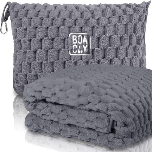 

BOACAY Folding Blanket for Airplanes and Cars - Compact Office Blanket - Pillow for Adults and Kids, Includes Portable Case, Suitcase Strap and Backpa