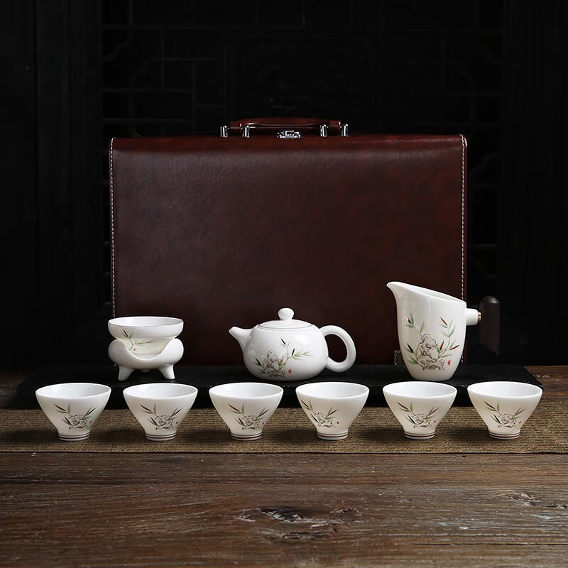 Mutton-Fat Jade Porcelain Bamboo Style Tea Set