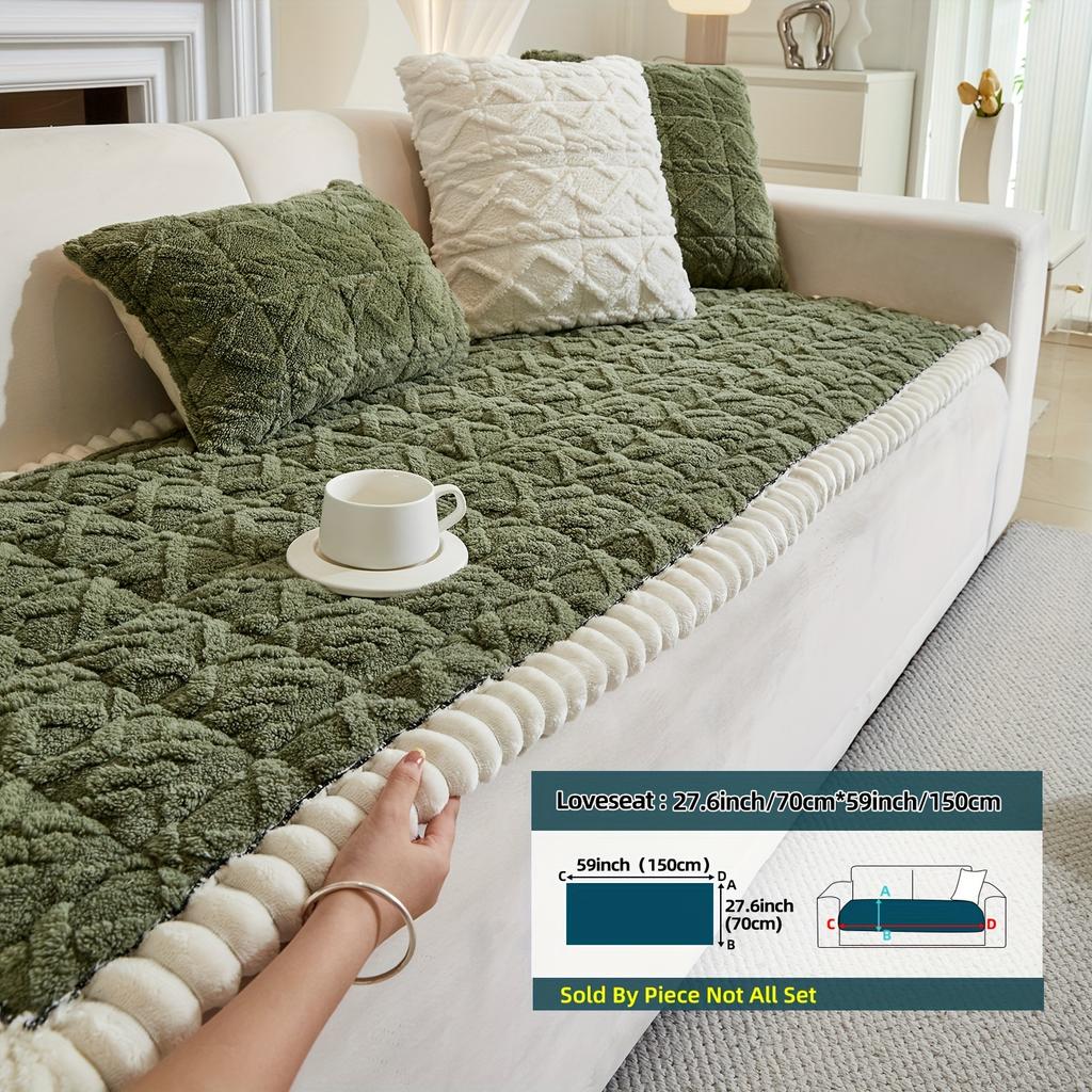 No Pillow 1pc Autumn and Winter Thickened Bohemian Style Quilted Sofa Cover with Pleats, Integrated Plush Fabric, Non-slip Protective Cover for Pets