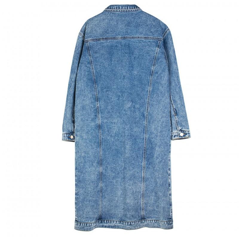 Giacca Lunga in Denim da Donna Slim Fit Lavata Stile Vintage Streetwear Cappotto Oversize