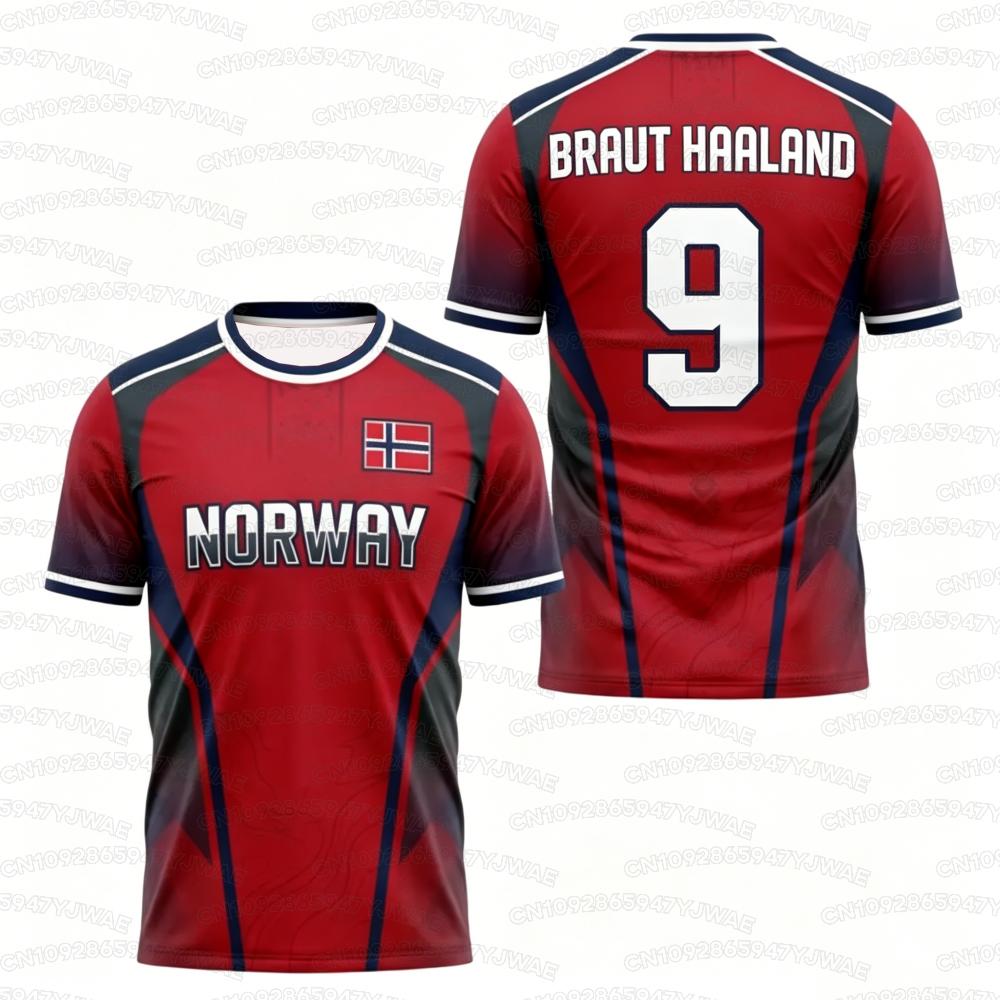 2026 Camiseta de Manga Corta con Estampado de la Bandera de Noruega para Hombre y Mujer N.º 9 HAALAND Camisetas con Estampado 3D Camiseta de Fútbol para Niños al Aire Libre Tops Deportivos