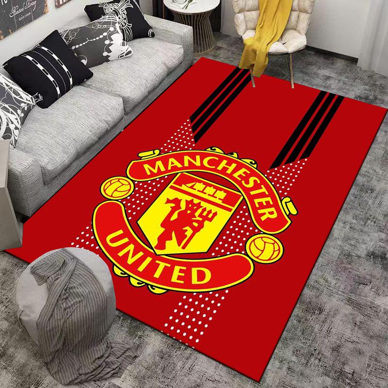 Tappeto Rosso con Logo Manchester United, Strisce Nere e Disegno a Punti Adatto per l'uso come antiscivolo per divani di soggiorno e camera da letto