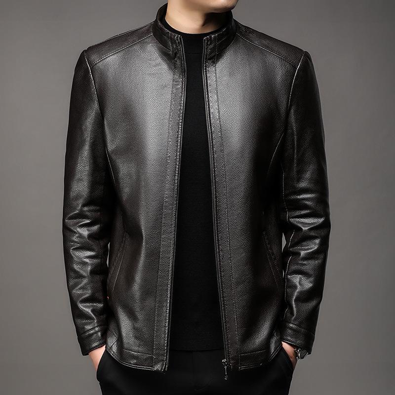 Кожаная куртка, мужская осенне-зимняя новая мужская куртка с воротником-стойкой, мягкая кожаная куртка, мужская свободная повседневная кожаная куртка 170