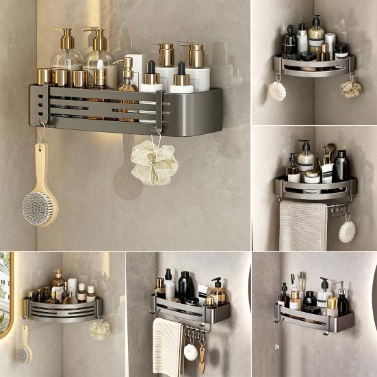 Storage Rack Aluminum Alloy Metal Body Corrosion-Resistant Corner Shelf Wall-Mounted Triangular Design Kitchen Bathroom Shelf