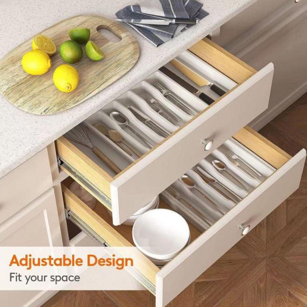 Adjustable Cutlery Storage Tray Large Capacity Silverware Drawer Organizer  Kitchen