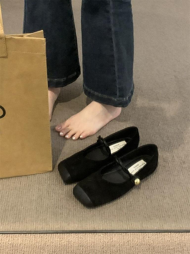 French Mary Jane shoes soft leather Japanese retro suede square head with skirt single shoes large size women's shoes 41-43