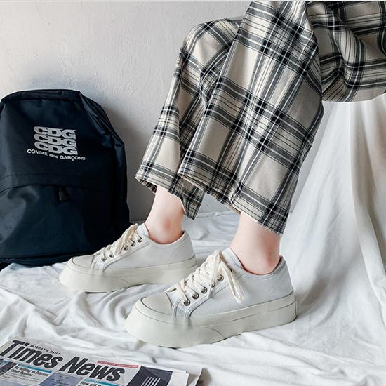 Letní studentské plátěné boty s tlustou podrážkou Dámské všestranné vyvýšené boty pro volný čas Japonské ležérní boty Matsuke Horseshoe Tidal