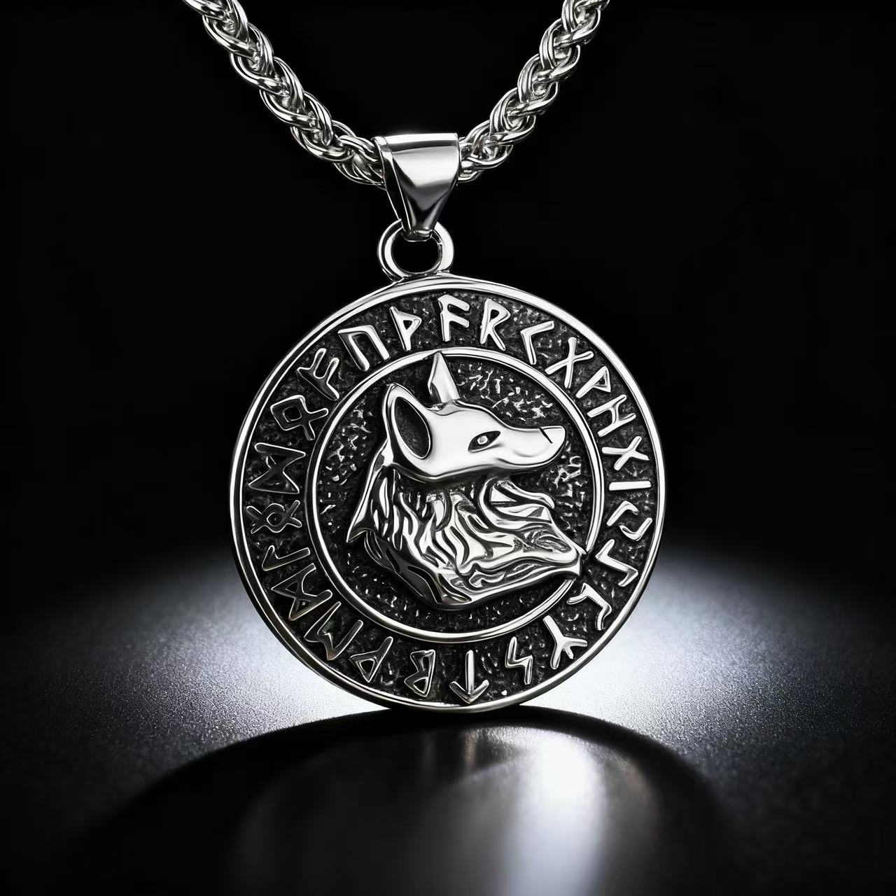 HNSP 316L Нержавеющая сталь Викинги Руна Волк Тотем Кулон Ожерелье Для Мужчин Аксессуары 60cm