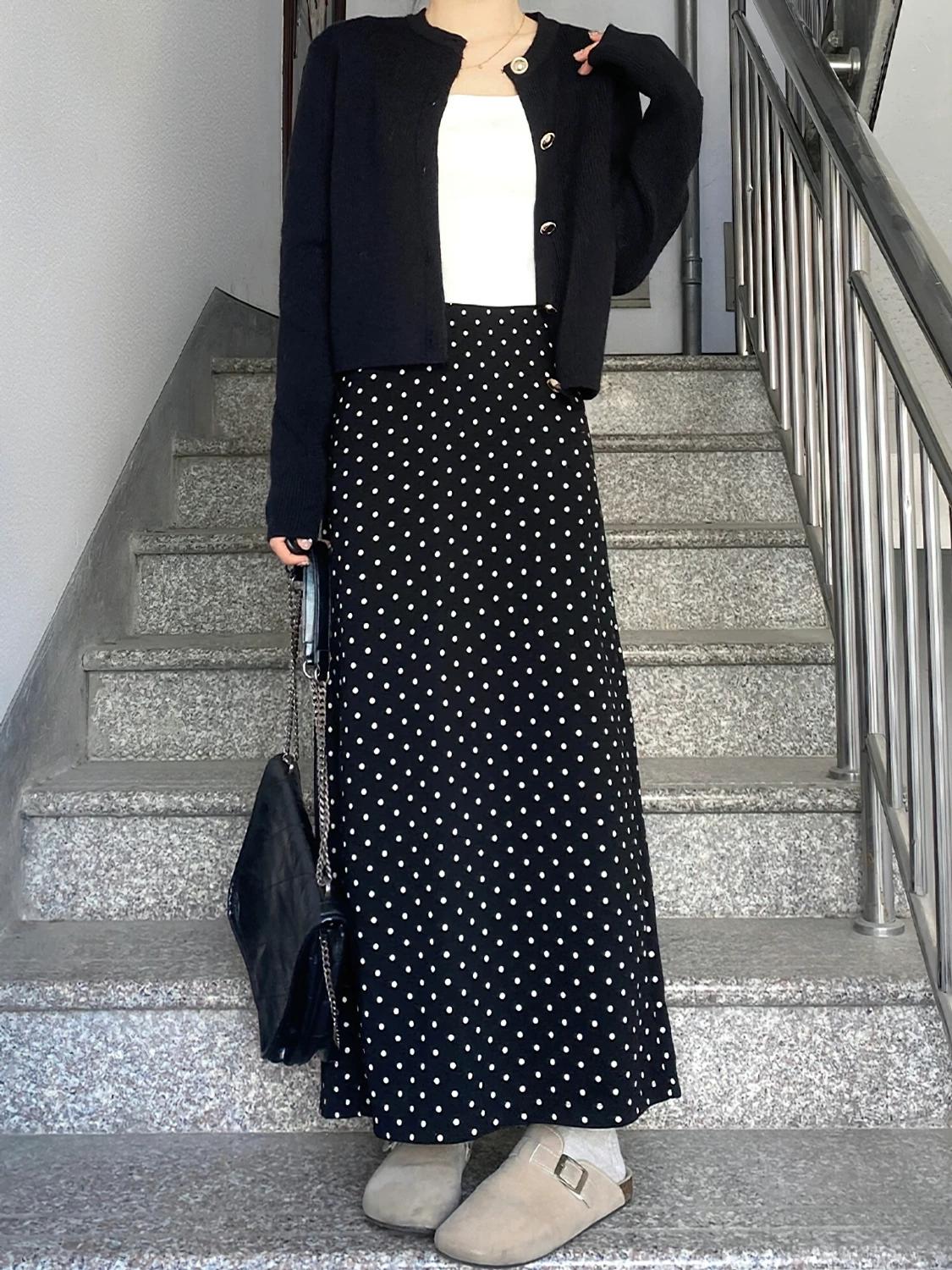 Black Polka Dot Fat Sister mm Cover Slimming Skirt XL