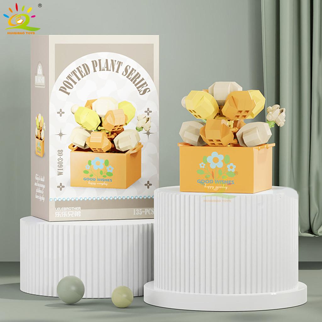 MOC Blume Sukkulente Topfpflanze Modellbaustein DIY Ewiger Strauß Zuhause Schreibtisch Pflanzen Dekoration Ziegel Mädchen Geschenk Kinderspielzeug