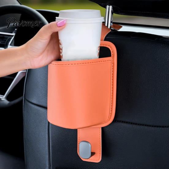 Hidden Car Organizer Leather Door Cup Holder, Multifunctional Vehicle Drink Hanger Holder for with Headrest Hooks, Window Drinks Phone Universal