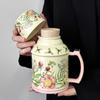 Retro Original Design Xiangyang Flower Blooming Kettle Cup Set, Afternoon Tea Ceramic Cup, High-end Sense, Large-capacity Teacup with Lid