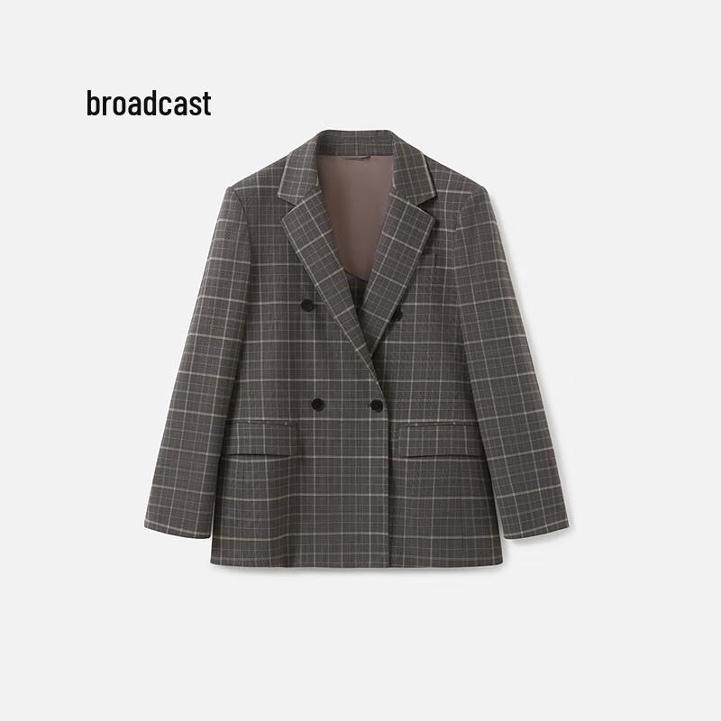 

Broadcast Women s Commuter Loose Plaid Short Blazer M