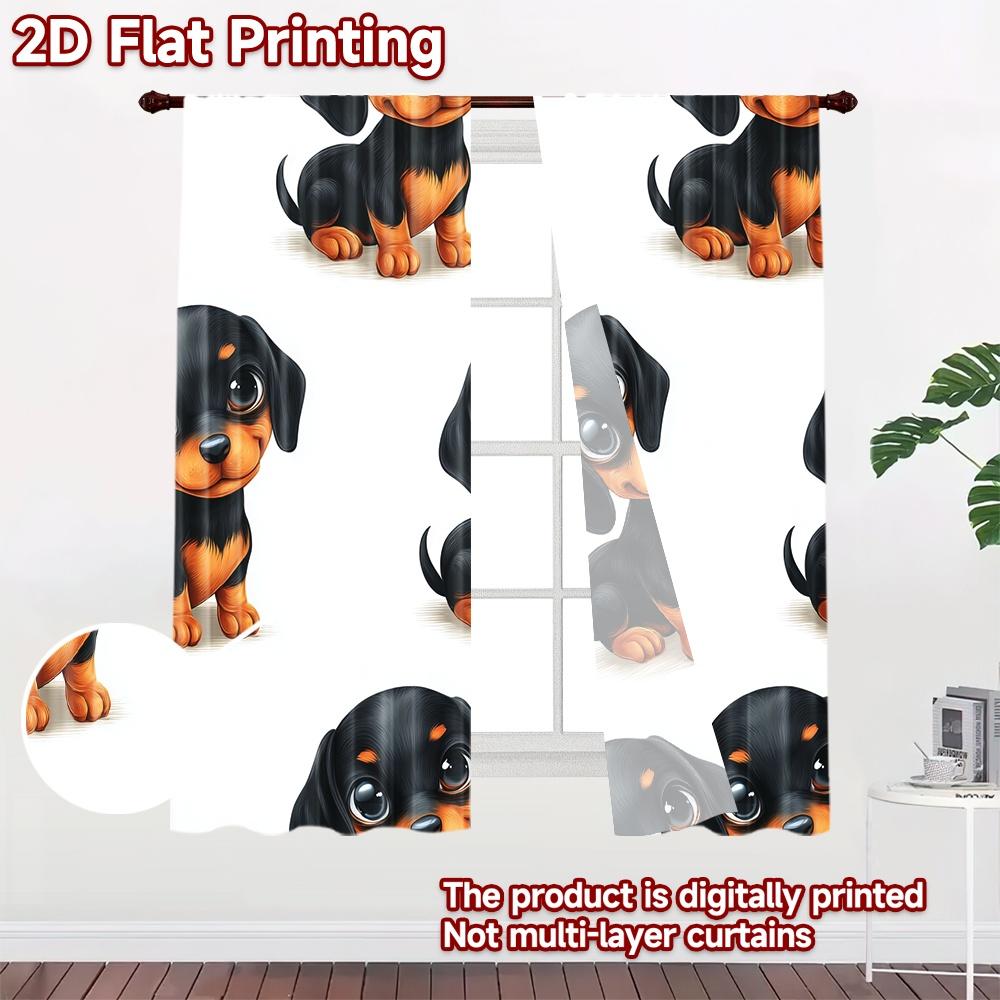 2D flat printing 2pcs Curtain Cute Dachshund Puppy Digital Printed Polyester Drapes Festive Curtains for Booths Studio