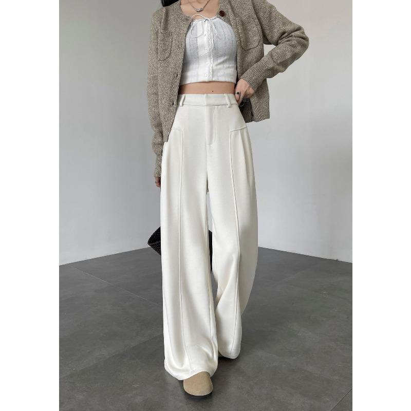 Black and Gray Acetate Wool Casual Pants Autumn Women's Straight-leg Trousers Wide-leg Trousers Drape High-end Feeling