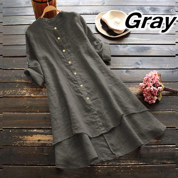 Women's Plus Size Open Front O Neck Cardigan Long Sleeve Button Casual Loose T-shirt Plain Lightweight Long Shirt Women Blouse