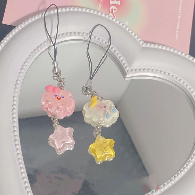 Cute Star Pendant Phone Chain Y2K Style Dainty Cloud Star Bead Phone Lanyard Keychain for Girls Women Backpack Ornament