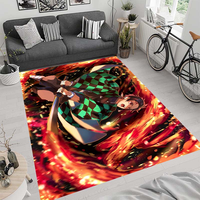 Anime-themed Kamado Nezuko Kimetsu No Yaiba Rug, Suitable for Playrooms, Bedrooms, Living Rooms, Sofas, and Other Home Décor;