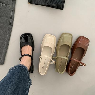 Designer Damen Mary Jane Schuhe Frühling Lederschuhe Mode Schnalle Weiblich Quadratischer Kopf Zehenbereich Mittlerer Absatz Elegante Damen Pumps