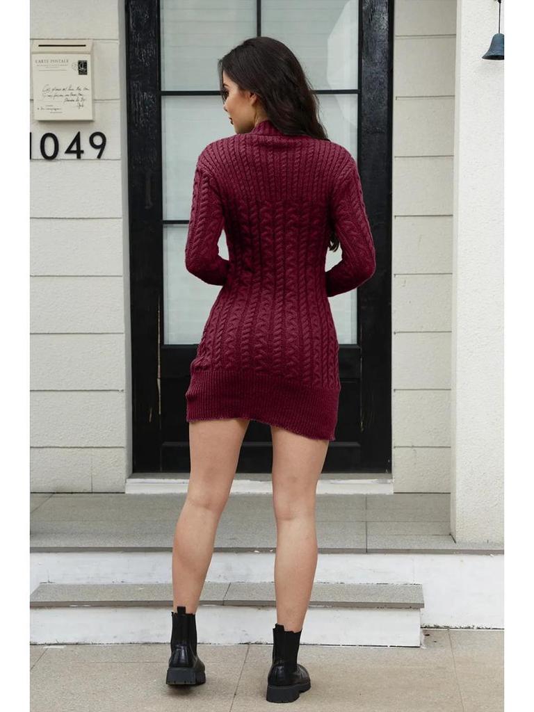 Sukienka sweterkowa z golfem w jednolitym kolorze - Jesień/Zima Damska dzianina