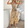 Summer Leisure and Vacation Style Printed High Waist Pocket Jumpsuits