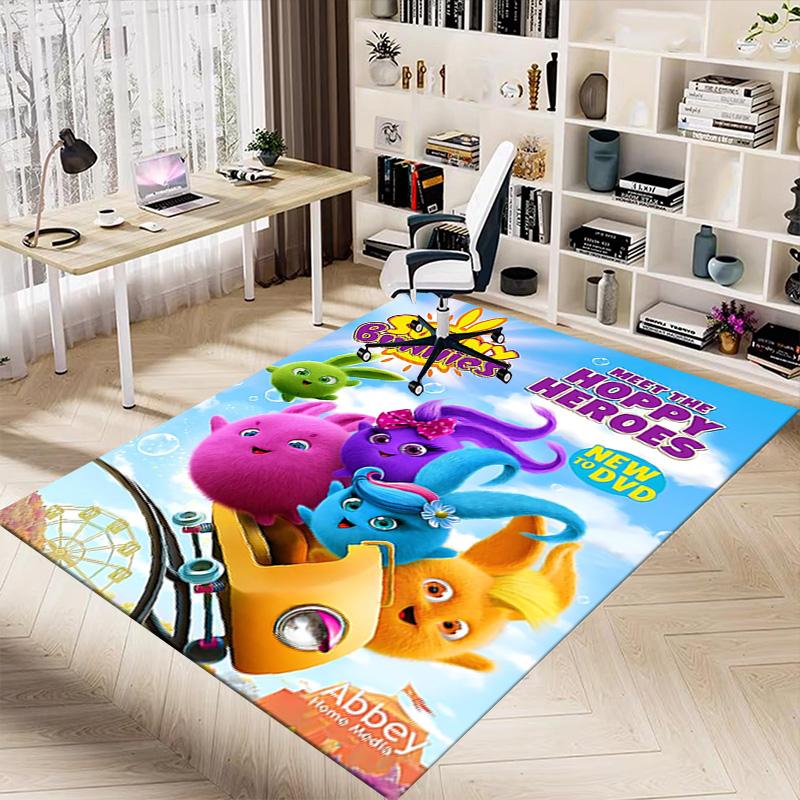 Hoppy Bunnies Adventure Carpet For Playroom Bedroom Living Room Sofa Home Decorkids Game Area Rug Nonslip Floor Mat