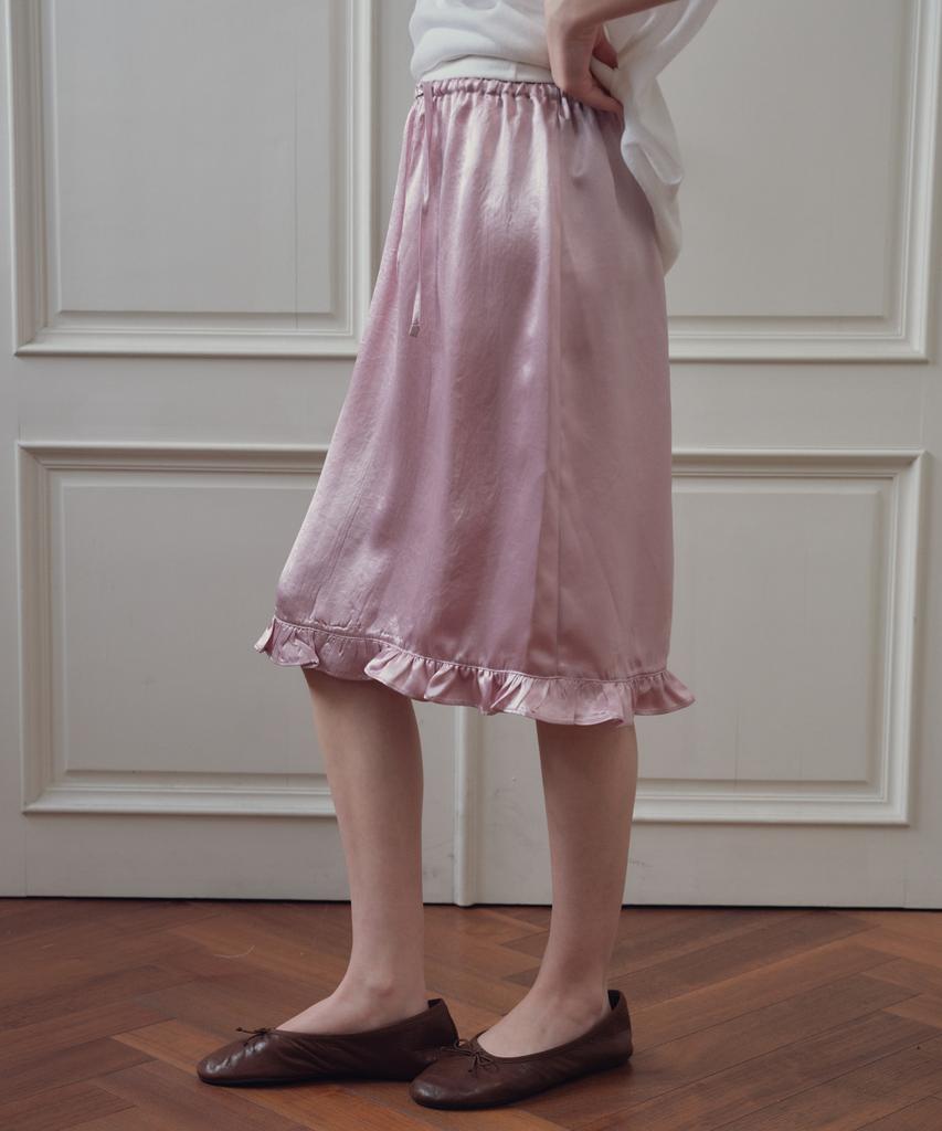 Cita Frill Detail Satin Midi Skirt_Cts630(Pink)