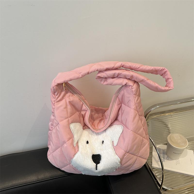 Cartoon Cotton Clothes Bag Women's 2025 Autumn and Winter New Large-capacity Handbag Cute and Sweet Shoulder Messenger Tote Bag