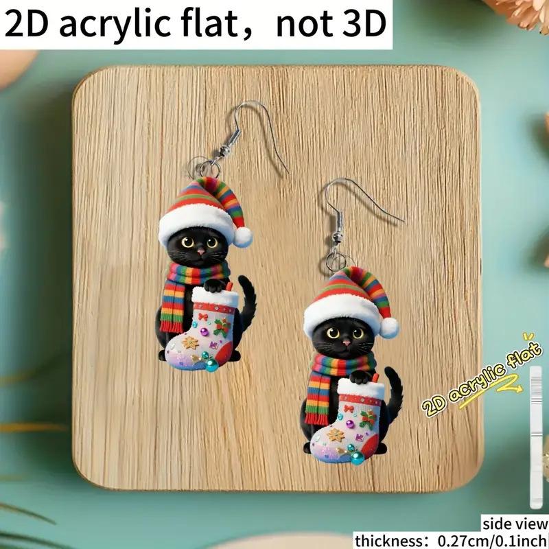 Cross-border new cat earrings flat acrylic Christmas fashion party cartoon cute cat earrings jewelry
