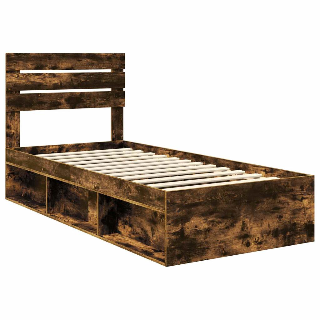 Bed Frame Smoked Oak 75 x 190 cm Solid Pine Wood