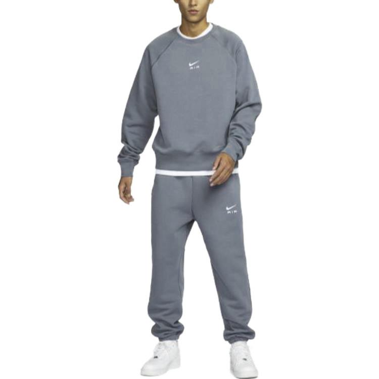 Nike Air Letter Logo Crew Neck Casual Fleece Lined Loose Fit Long Sleeved Sweatshirt Men's Gray FB7204-065