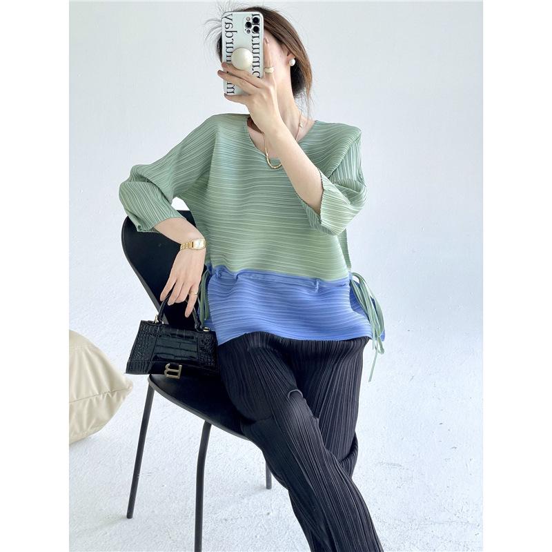 

Женский свободный топ в стиле колор-блок с кулиской на талии, весна/лето 2024 One Size зелёный