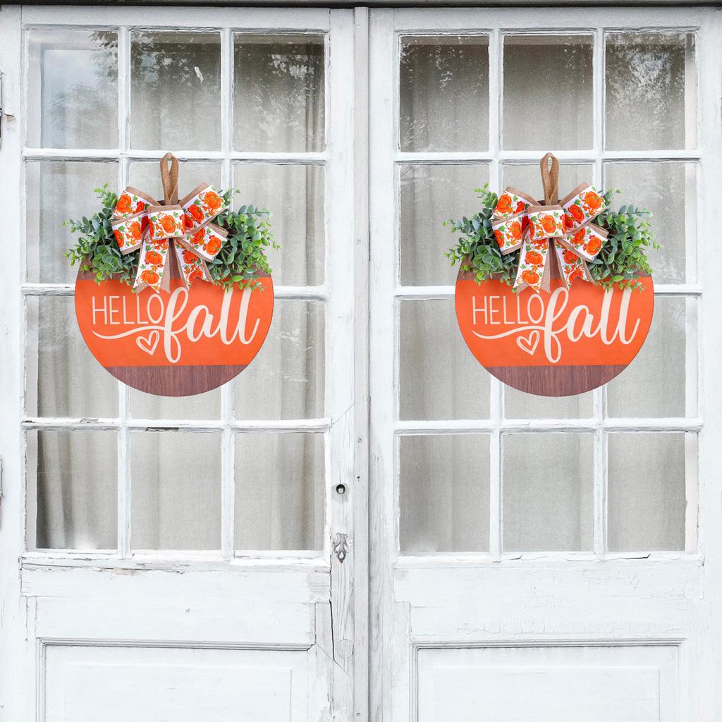 Harvest Festival Decor Front Door Garland, Autumn Decor Wooden House Number Pendant with Pumpkin Bow, Decorative Wreaths
