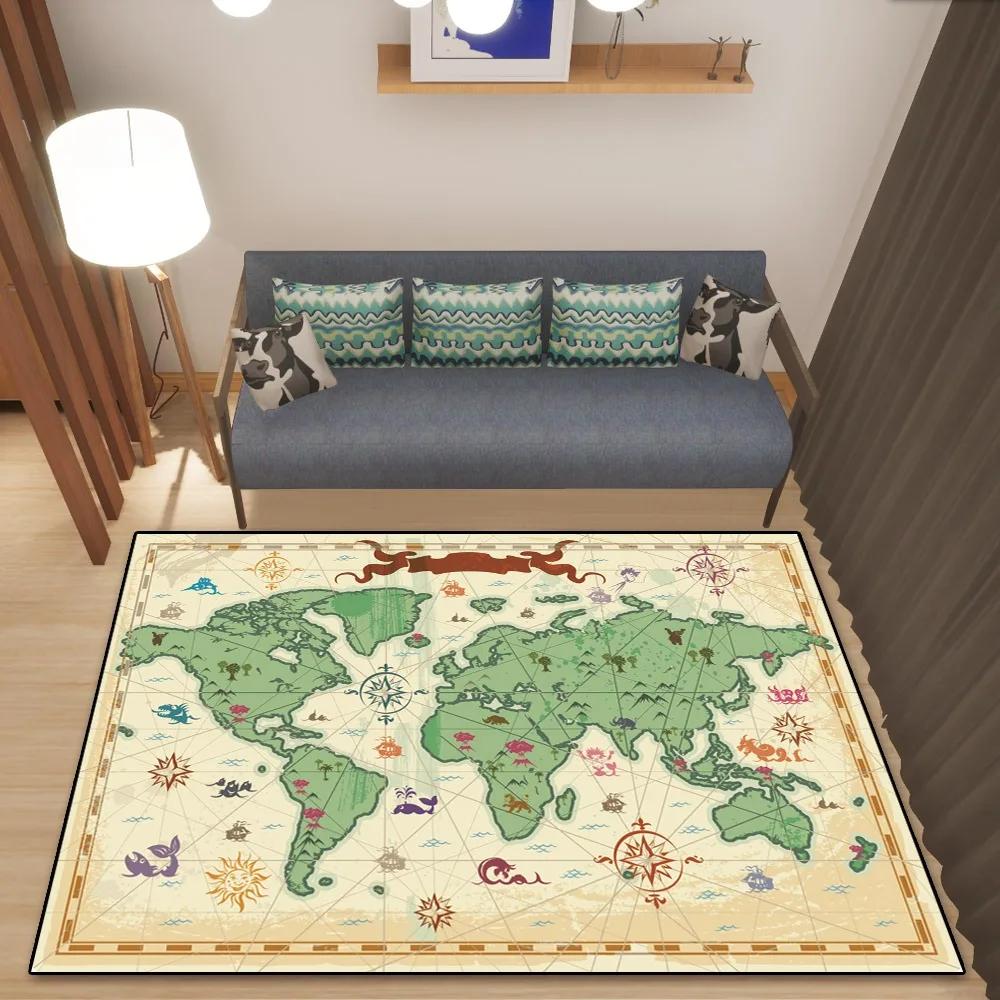 

World Map Rug European and American Retro Dirty Resistant Easy Cleaning Flannel Carpet Living Room Bedroom Mat Home Decor new 40x60cm