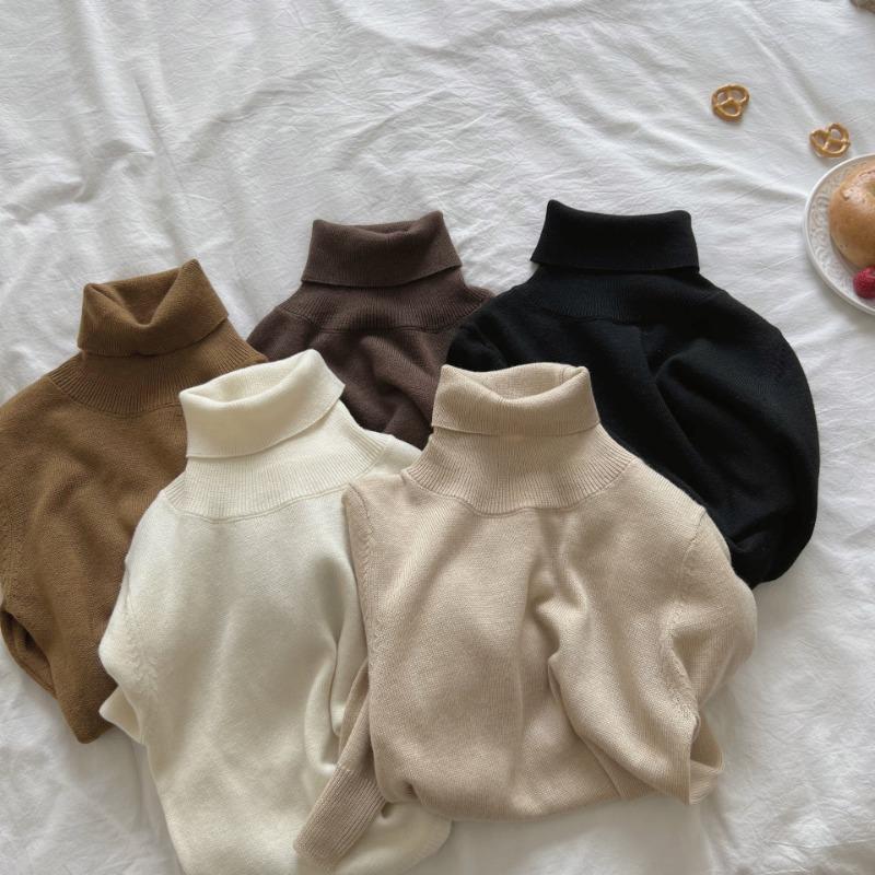 Kinder Jungen Mädchen Unifarben Hoher Kragen Langarm Freizeit Strickpullover Pullover