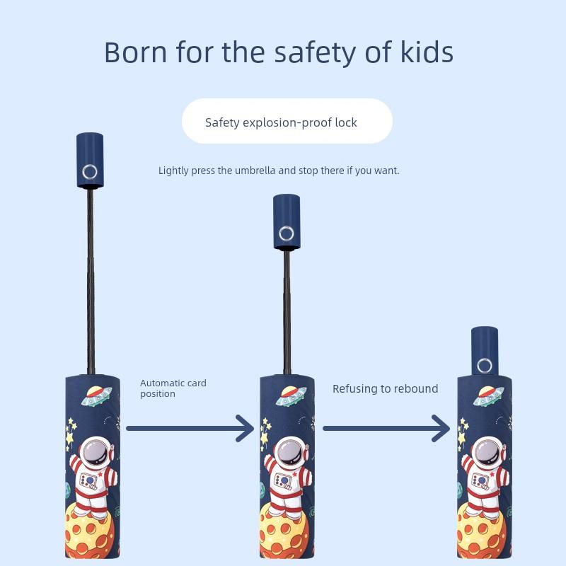 Safety Anti-Rebound Children's Umbrella Girls Primary School Students for School Boys Sunny and Rainy Dual-Use Foldable Fully Automatic Umbrella