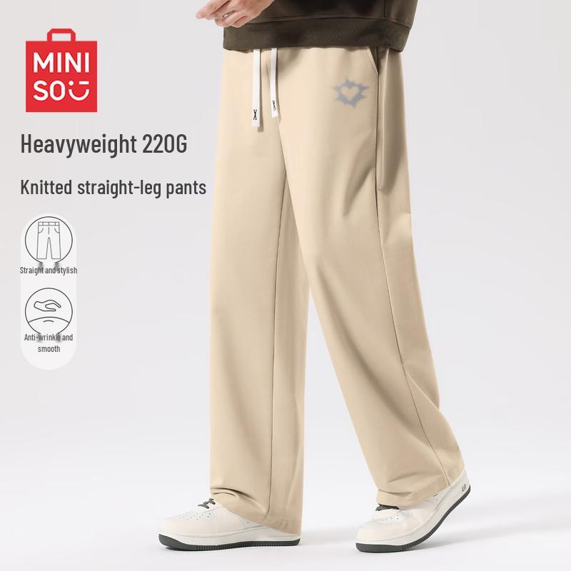 

MINISO Men s Retro Casual Straight-Leg Knit Pants L