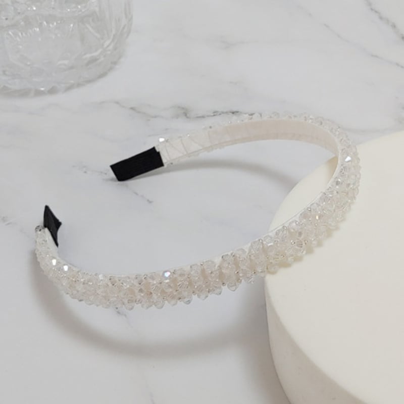 LALA Handmade Crystal Bead Hairband - White