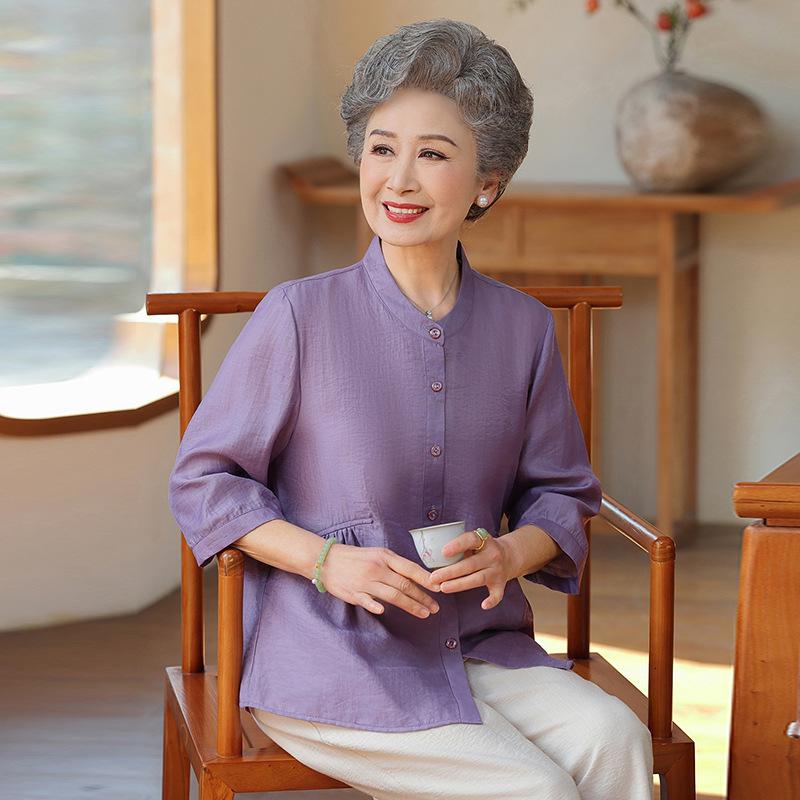 

Tencel Summer Tops for Middle-Aged and Elderly Women: Grandma and Mom Shirts 5XL (150-165 lbs)