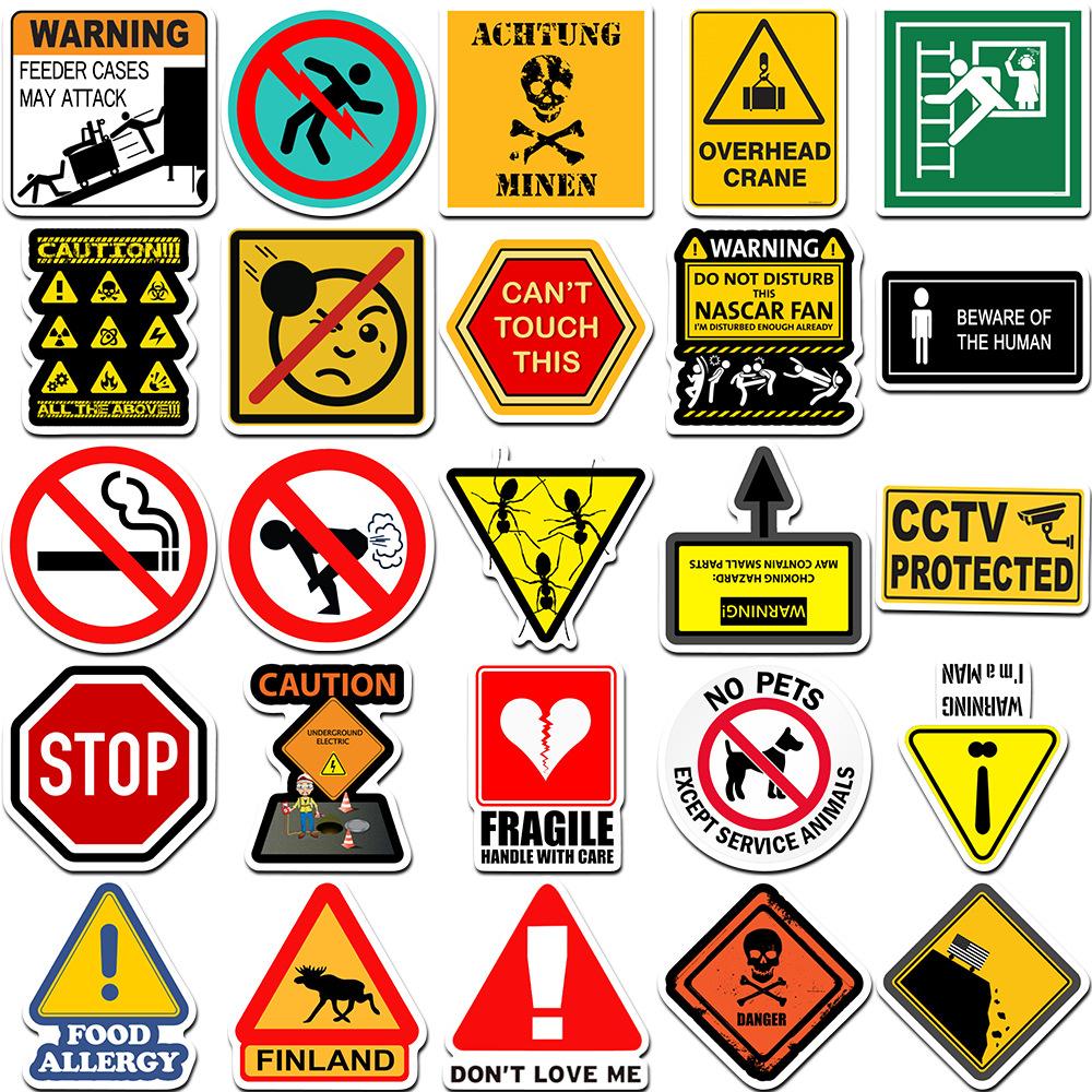 10/30/50pcs Warning Signs Graffiti Stickers Funny Danger Banning Pattern Decals DIY Phone Laptop Motorcycle Notebook Sticker Toy