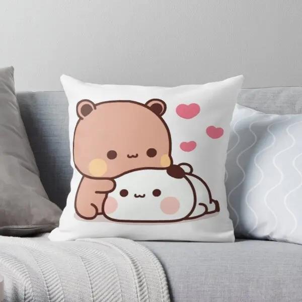 Panda Bear Hug Bubu Dudu Polyester Peach Square Pillowcase Polyester Velvet Printed Zipper Decor Room Cushion Cover 45x45cm